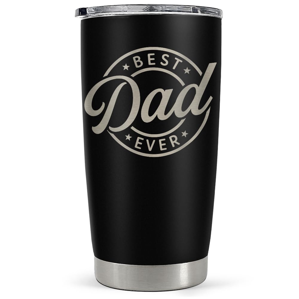 SANDJEST Best Dad Ever Tumbler with Lid - Dad Nutrition Facts 20oz Insulated Stainless Steel Mug - Coffee Mug for Travel Outdoor Sport Office, Gift for Father’s Day Birthday
