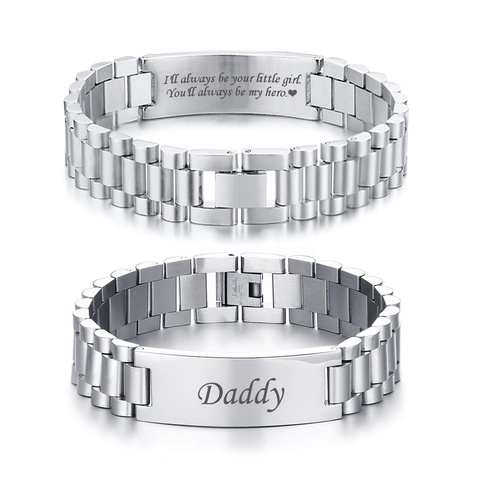 VNOX Masculine Watch Band Stainless Steel Link Bracelet Personalized Jewelry Gift for Men DAD Father Husband Boyfriend