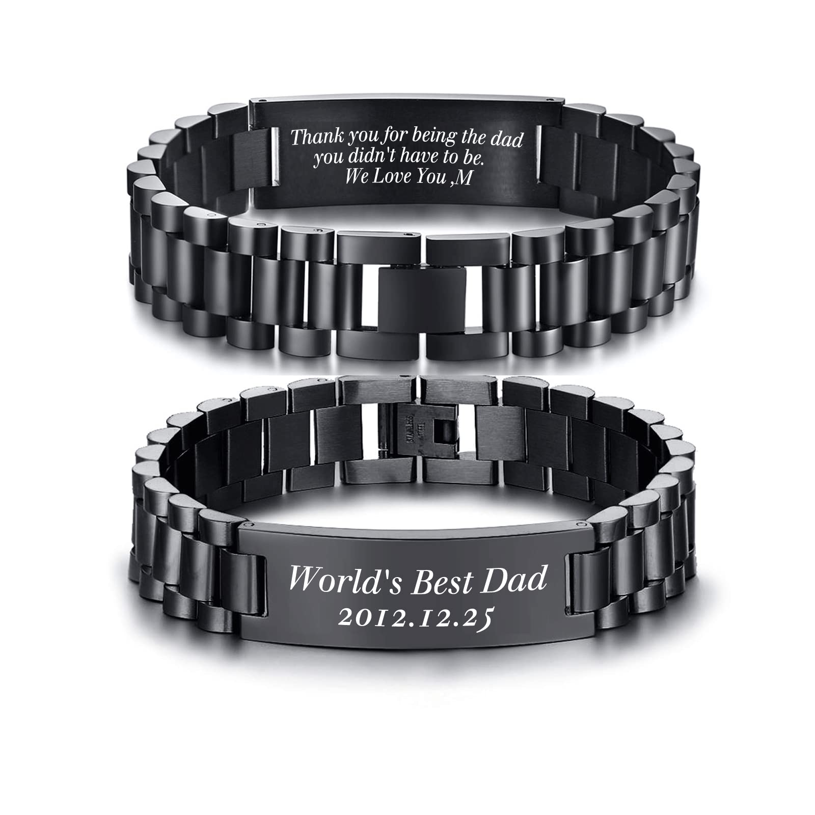 VNOX Masculine Watch Band Stainless Steel Link Bracelet Personalized Jewelry Gift for Men DAD Father Husband Boyfriend