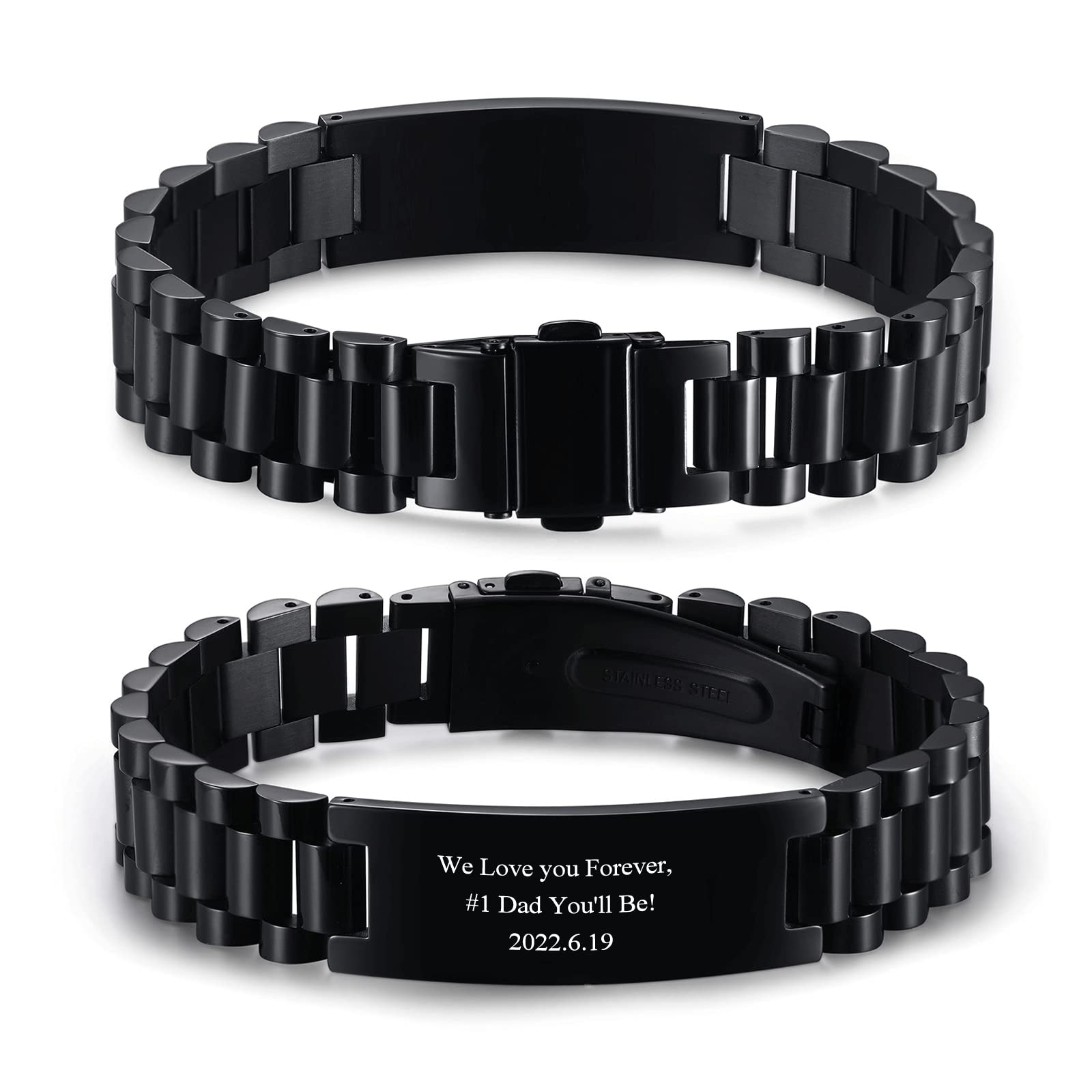 VNOX Masculine Watch Band Stainless Steel Link Bracelet Personalized Jewelry Gift for Men DAD Father Husband Boyfriend