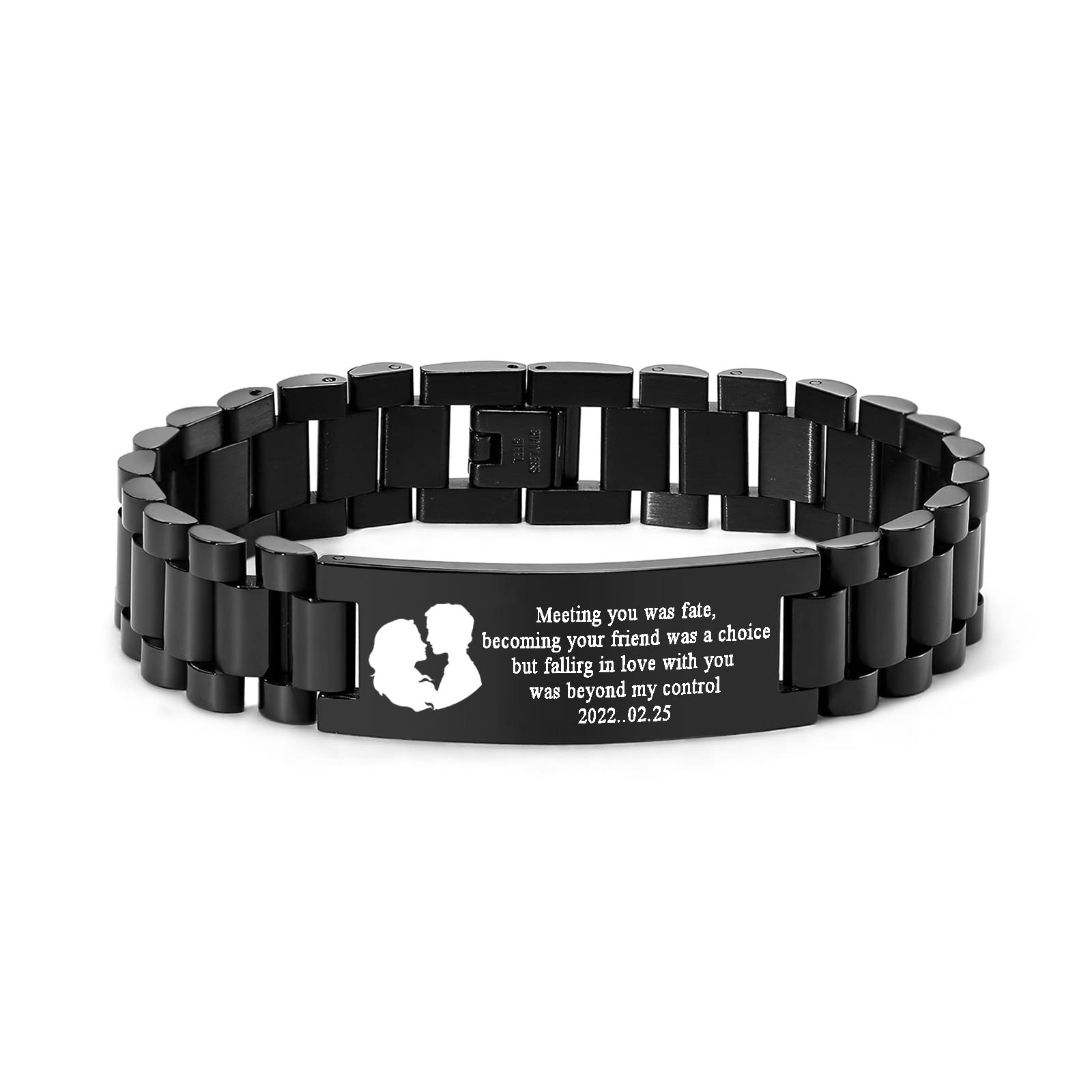 VNOX Masculine Watch Band Stainless Steel Link Bracelet Personalized Jewelry Gift for Men DAD Father Husband Boyfriend