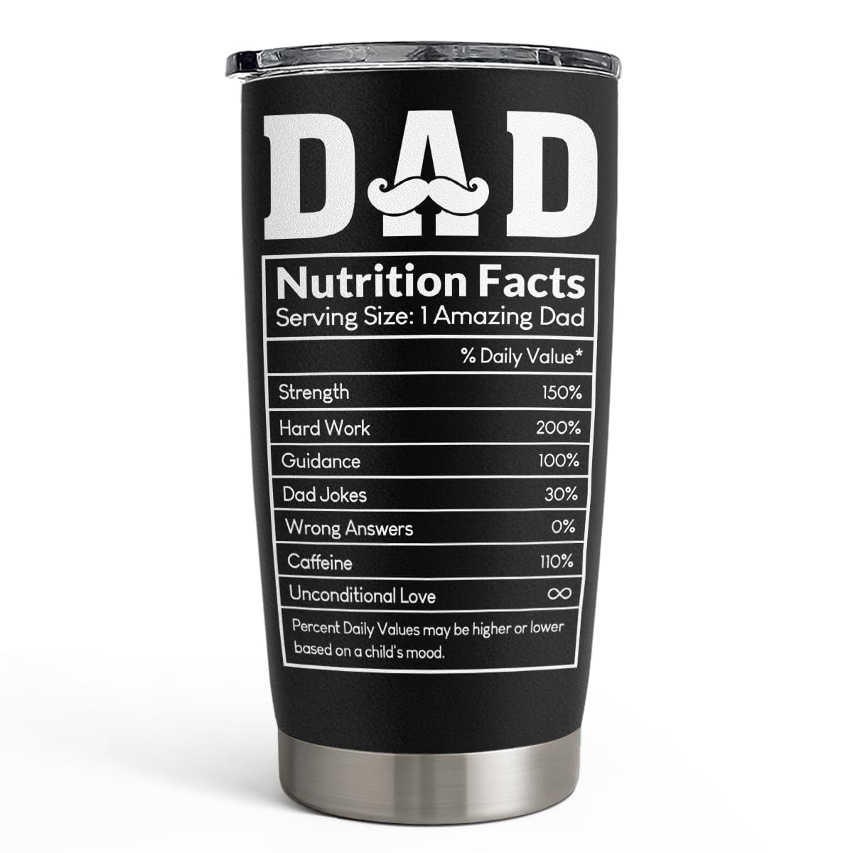 SANDJEST Best Dad Ever Tumbler with Lid - Dad Nutrition Facts 20oz Insulated Stainless Steel Mug - Coffee Mug for Travel Outdoor Sport Office, Gift for Father’s Day Birthday