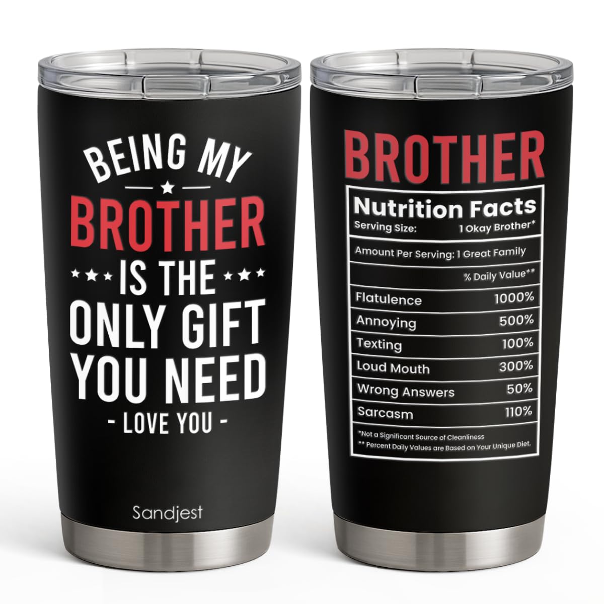 SANDJEST Best Dad Ever Tumbler with Lid - Dad Nutrition Facts 20oz Insulated Stainless Steel Mug - Coffee Mug for Travel Outdoor Sport Office, Gift for Father’s Day Birthday