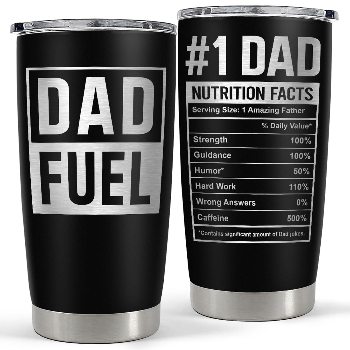SANDJEST Best Dad Ever Tumbler with Lid - Dad Nutrition Facts 20oz Insulated Stainless Steel Mug - Coffee Mug for Travel Outdoor Sport Office, Gift for Father’s Day Birthday