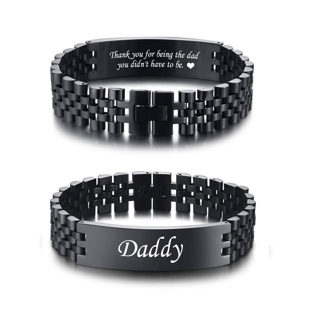 VNOX Masculine Watch Band Stainless Steel Link Bracelet Personalized Jewelry Gift for Men DAD Father Husband Boyfriend