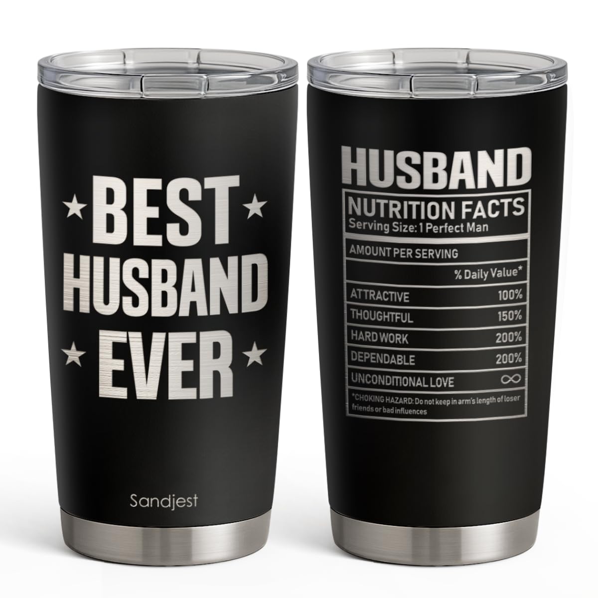 SANDJEST Best Dad Ever Tumbler with Lid - Dad Nutrition Facts 20oz Insulated Stainless Steel Mug - Coffee Mug for Travel Outdoor Sport Office, Gift for Father’s Day Birthday