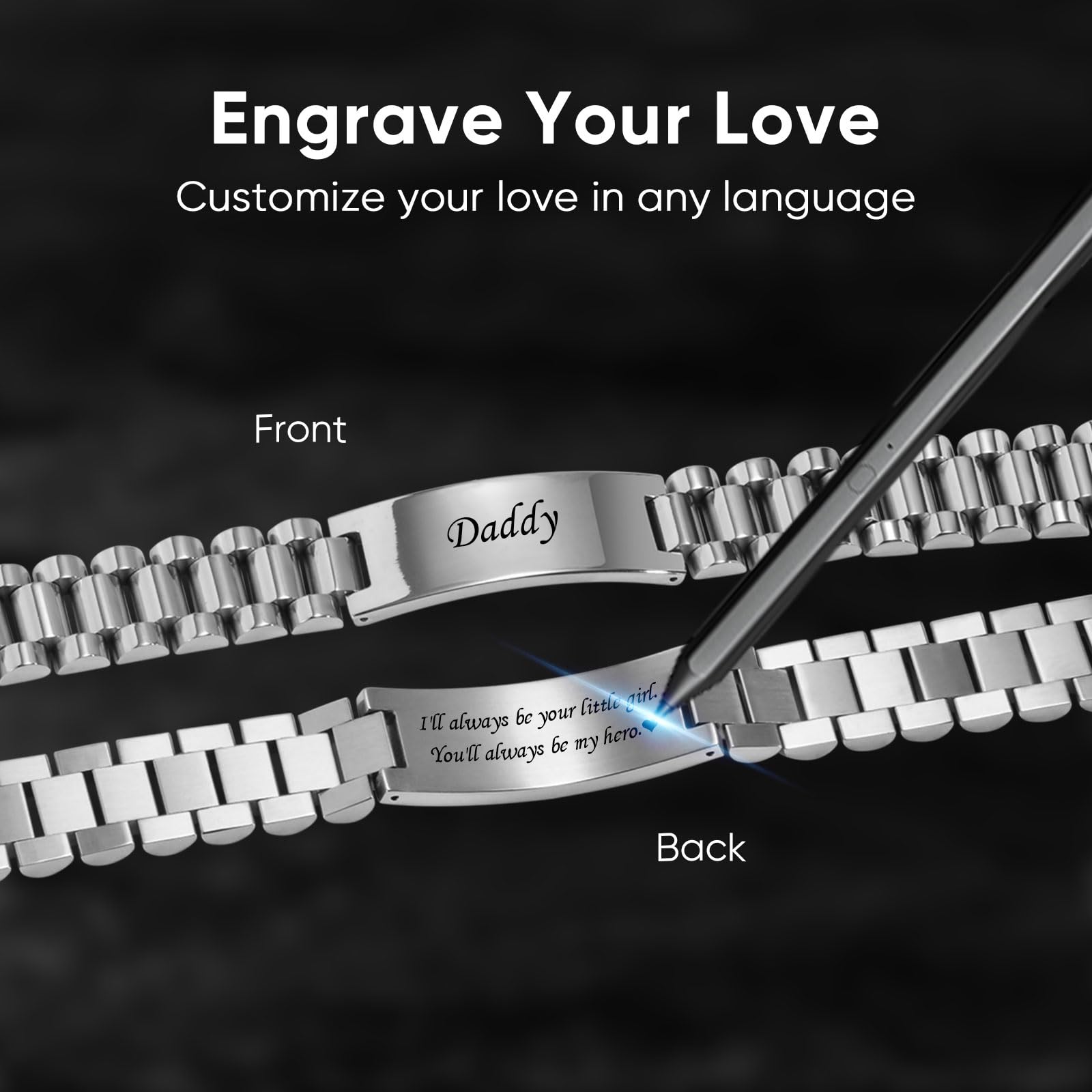 VNOX Masculine Watch Band Stainless Steel Link Bracelet Personalized Jewelry Gift for Men DAD Father Husband Boyfriend