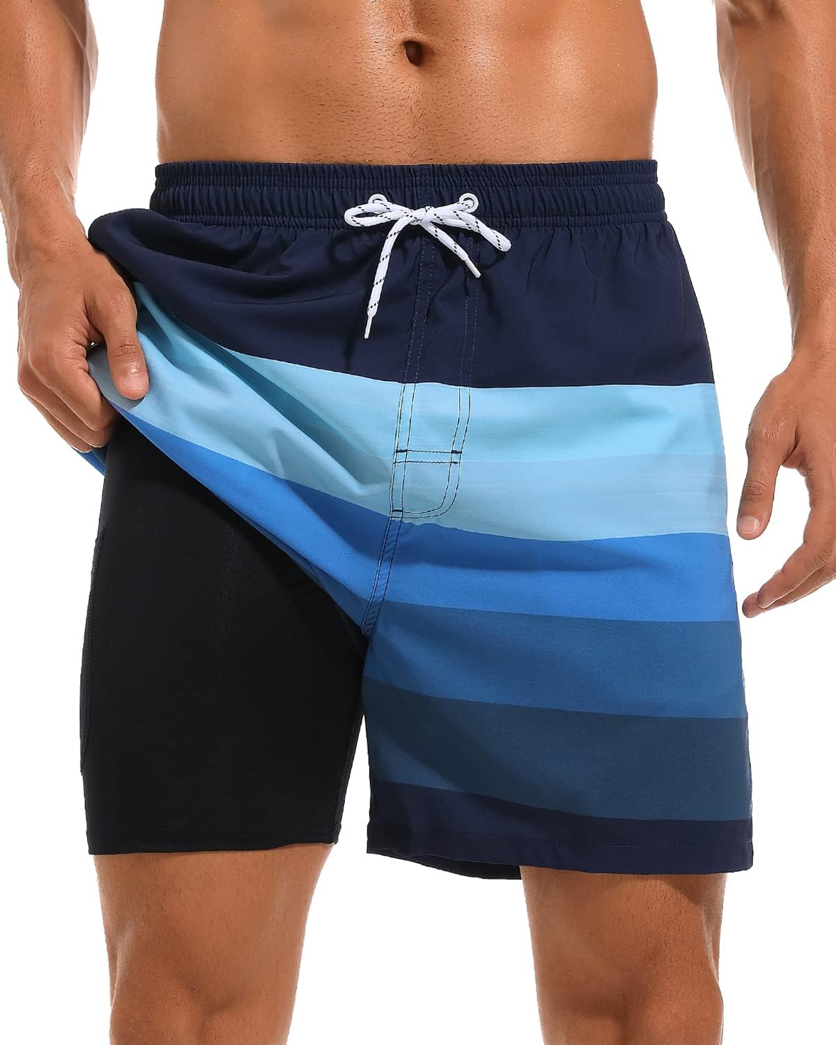 SILKWORLD Mens Swim Trunks with Compression Liner 2 in 1 Quick Dry Bathing Suit Beach Shorts with Zipper Pockets