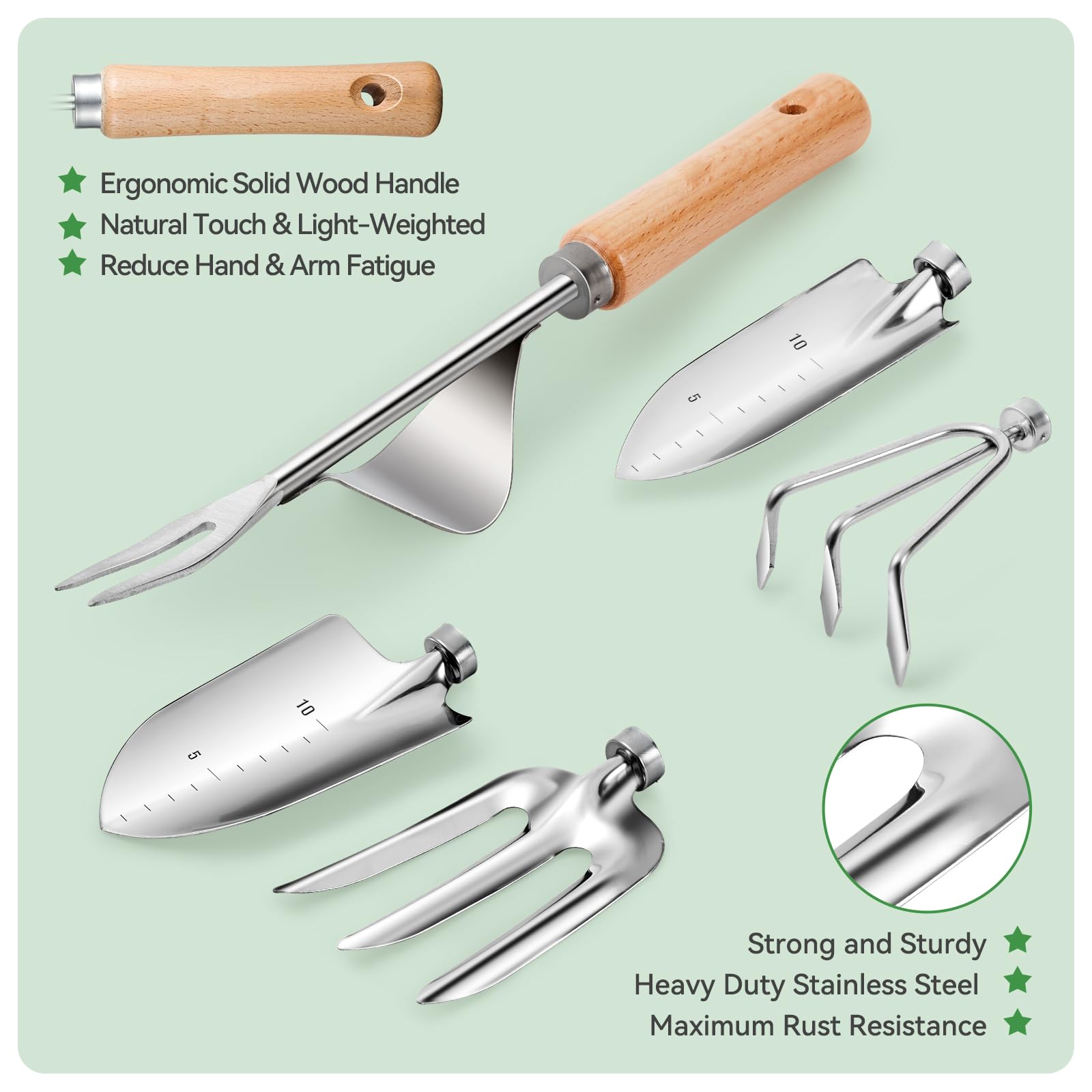 Grenebo Gardening Tools 9-Piece Heavy Duty Garden Hand Tools with Fashion and Durable Garden Tools Organizer Handbag, Rust-Proof Garden Tool Set, Ideal Gardening Gifts for Women