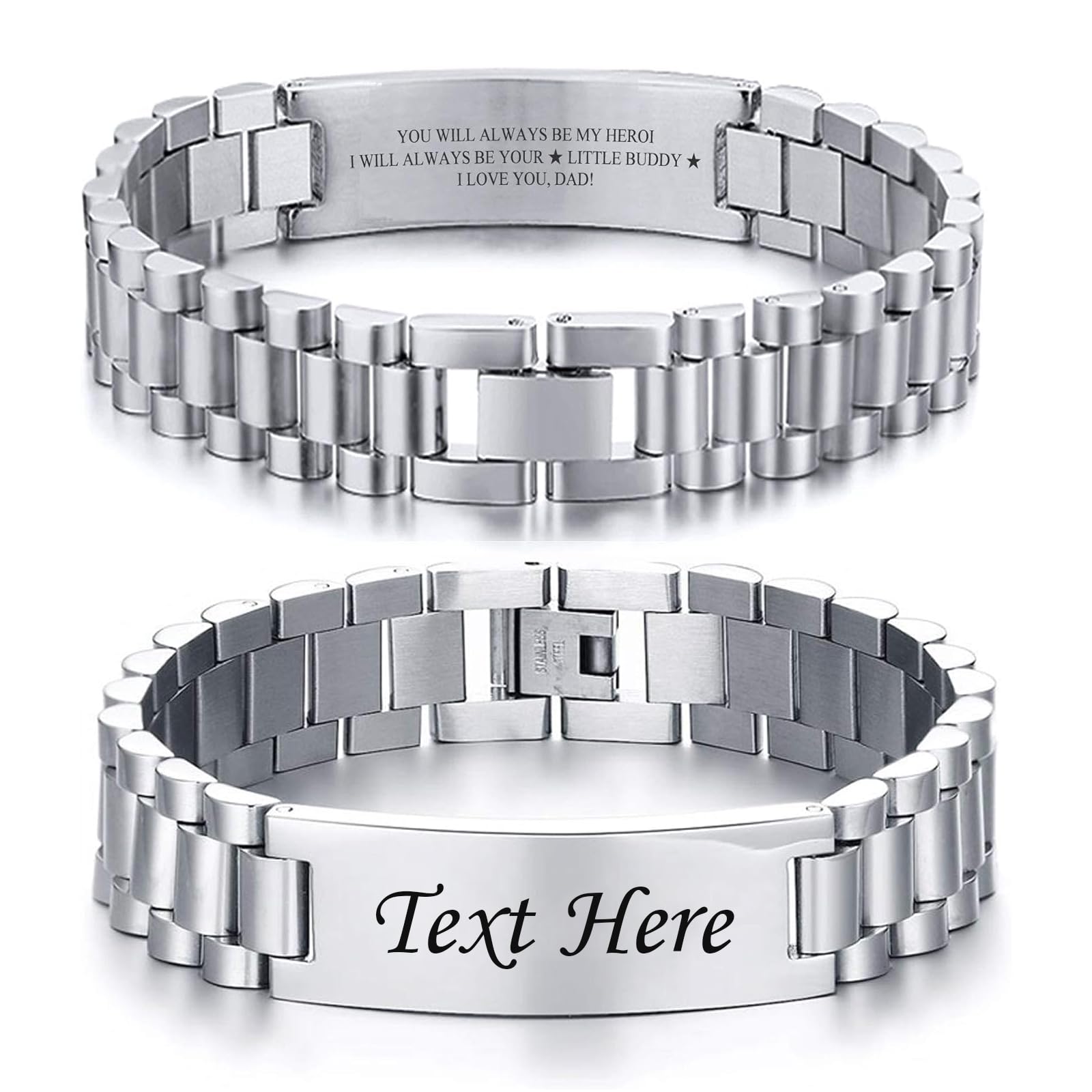 VNOX Masculine Watch Band Stainless Steel Link Bracelet Personalized Jewelry Gift for Men DAD Father Husband Boyfriend