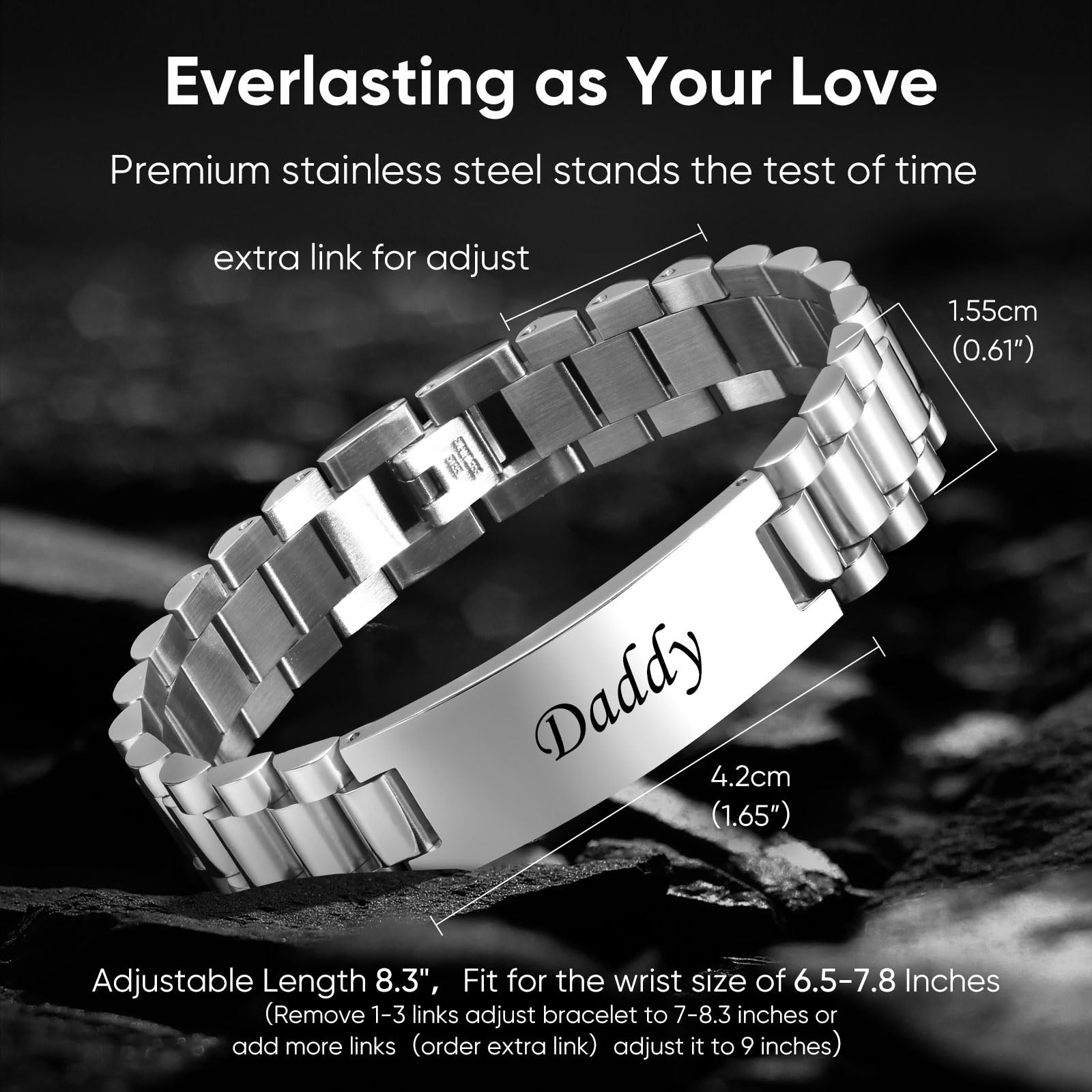 VNOX Masculine Watch Band Stainless Steel Link Bracelet Personalized Jewelry Gift for Men DAD Father Husband Boyfriend