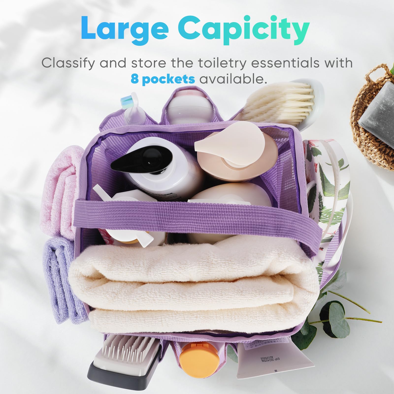 EUDELE Mesh Shower Caddy Portable for College Dorm Room Essentials, Shower Caddy Dorm with 8-Pocket Large Capacity for Beach, Swimming, Gym, Travel essentials