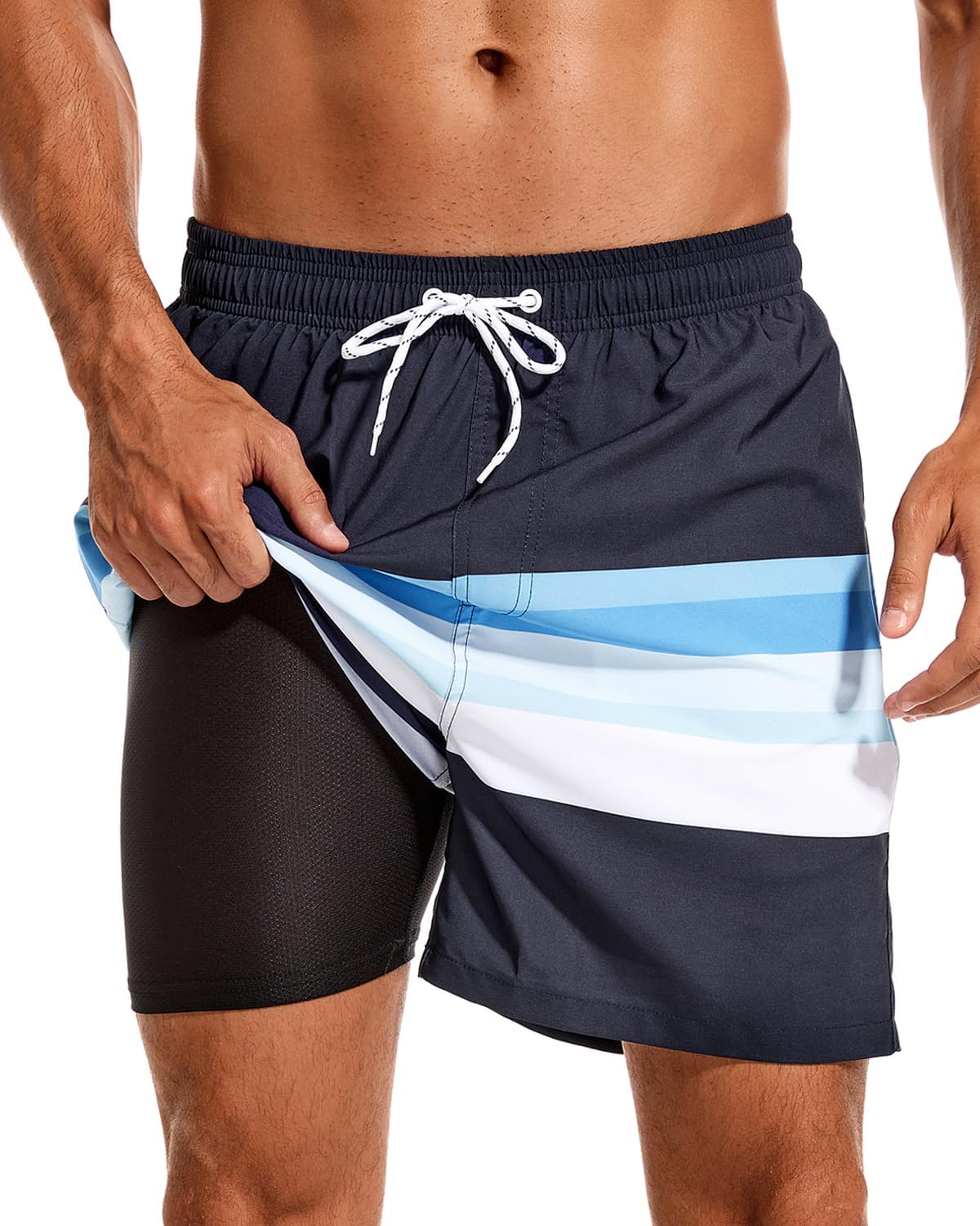 SILKWORLD Mens Swim Trunks with Compression Liner 2 in 1 Quick Dry Bathing Suit Beach Shorts with Zipper Pockets