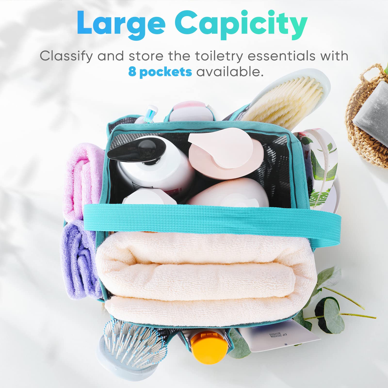 EUDELE Mesh Shower Caddy Portable for College Dorm Room Essentials, Shower Caddy Dorm with 8-Pocket Large Capacity for Beach, Swimming, Gym, Travel essentials