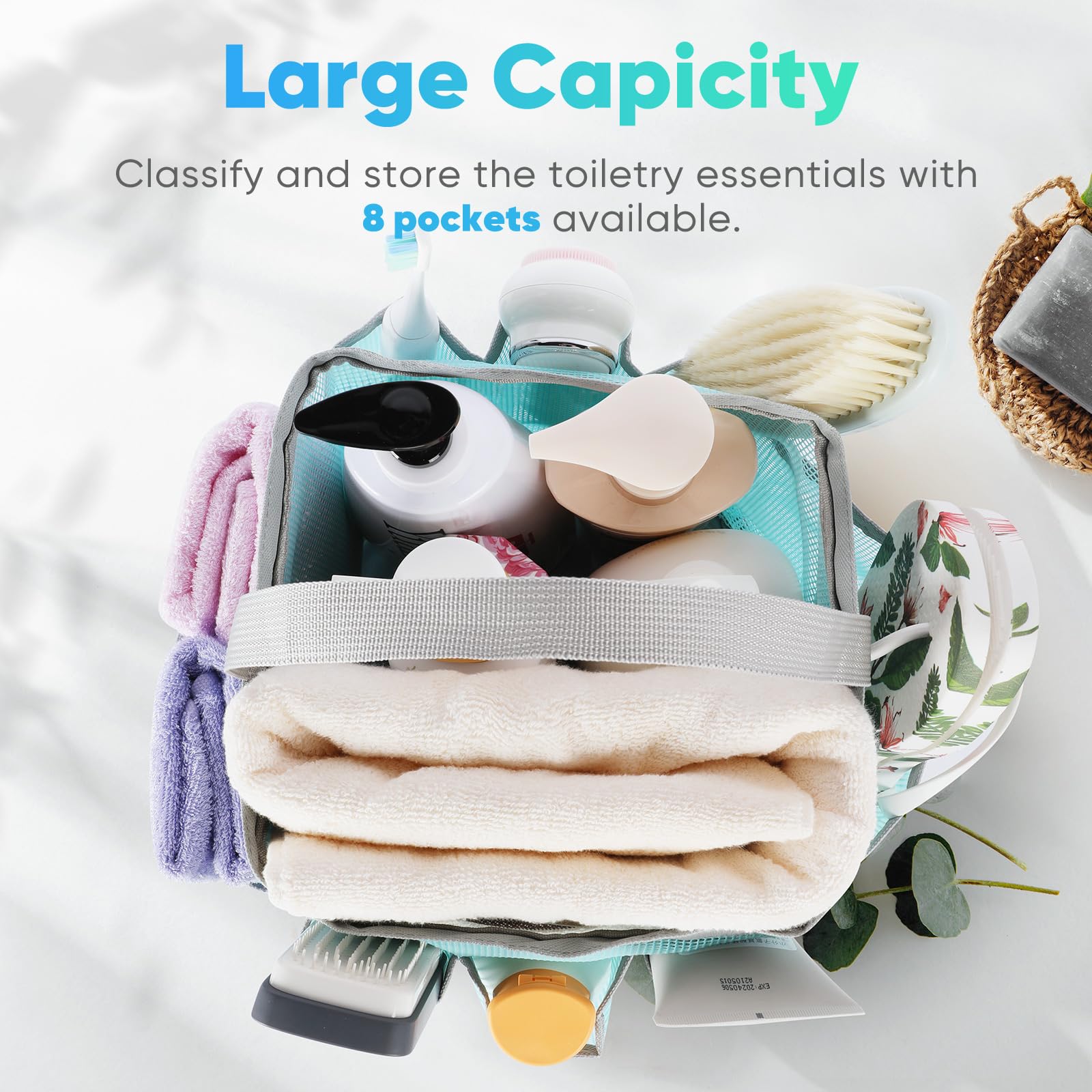 EUDELE Mesh Shower Caddy Portable for College Dorm Room Essentials, Shower Caddy Dorm with 8-Pocket Large Capacity for Beach, Swimming, Gym, Travel essentials