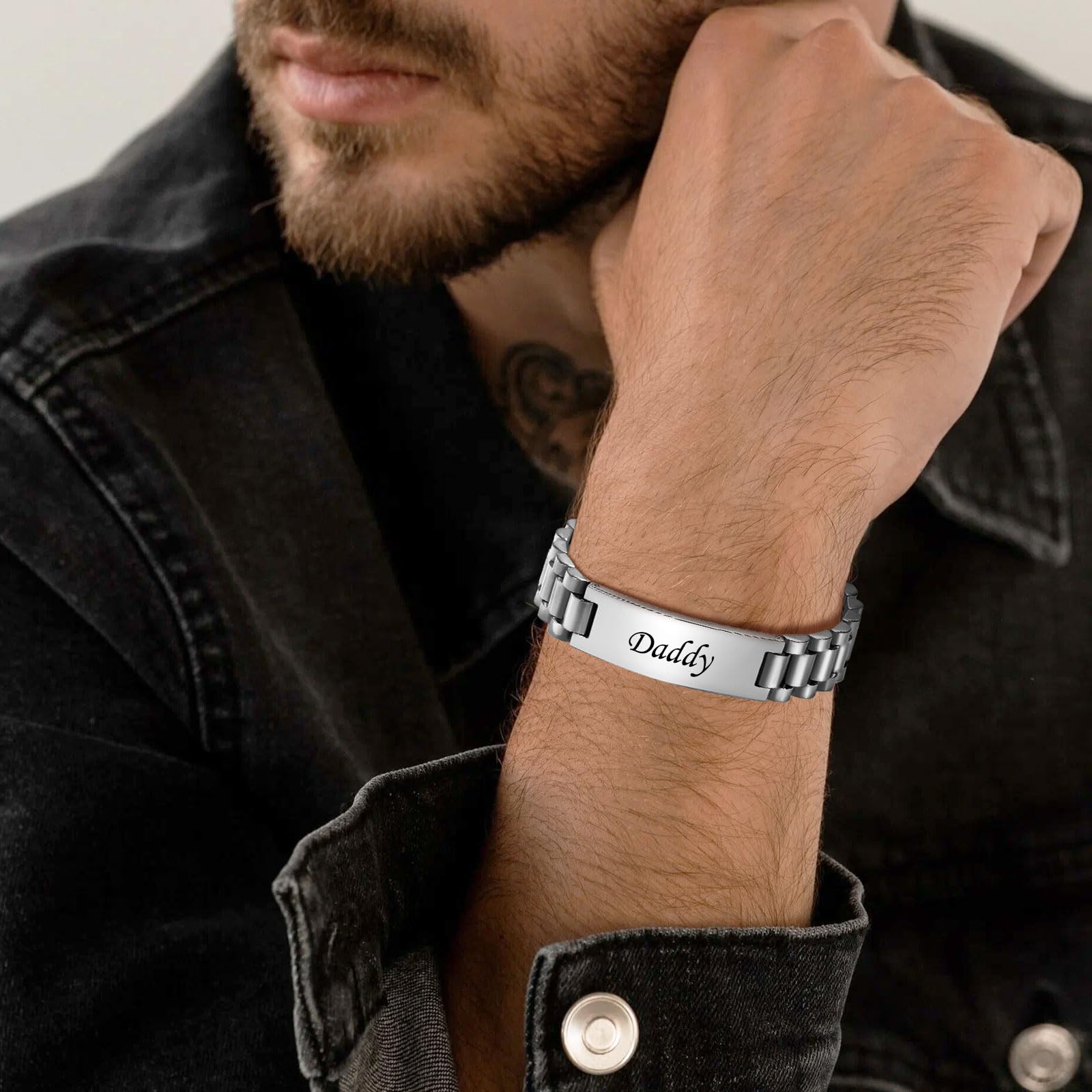 VNOX Masculine Watch Band Stainless Steel Link Bracelet Personalized Jewelry Gift for Men DAD Father Husband Boyfriend