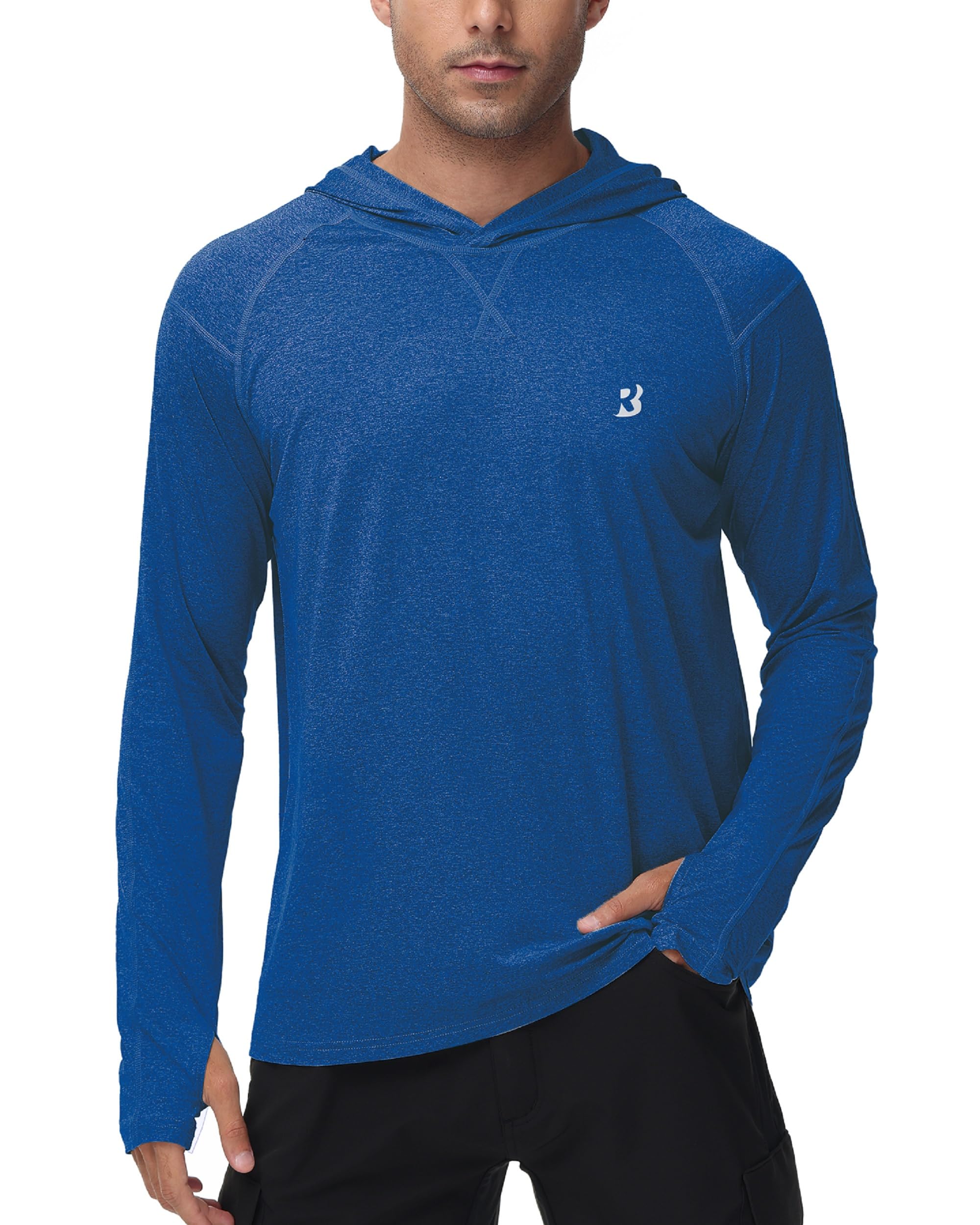 Roadbox Mens UPF 50+ Fishing Shirts, Long Sleeve UV Sun Hoodie, Hiking Running Swim Athletic Workout Shirt