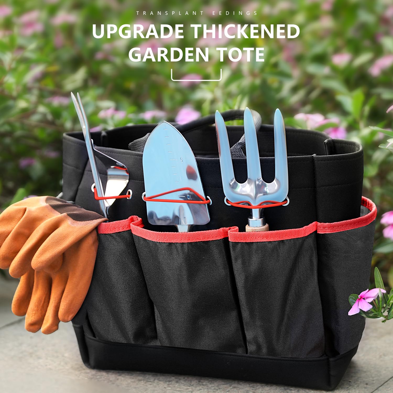 Grenebo Gardening Tools 9-Piece Heavy Duty Garden Hand Tools with Fashion and Durable Garden Tools Organizer Handbag, Rust-Proof Garden Tool Set, Ideal Gardening Gifts for Women