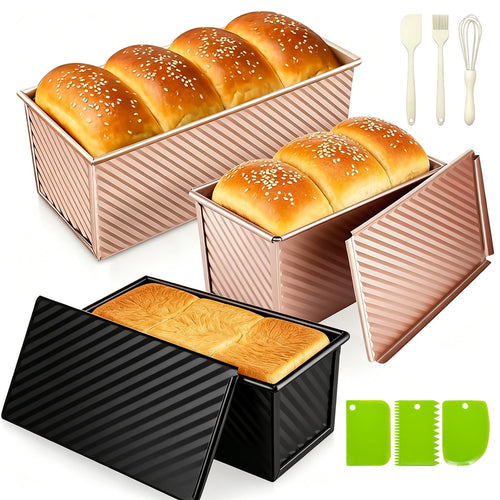 2Pack Pullman Loaf Pans with Lids – 2.2 LB & 1 LB Dough Capacity, Non-Stick Carbon Steel Bread Pans for Homemade Sandwich and Sourdough Bread, Corrugated Toast Mold