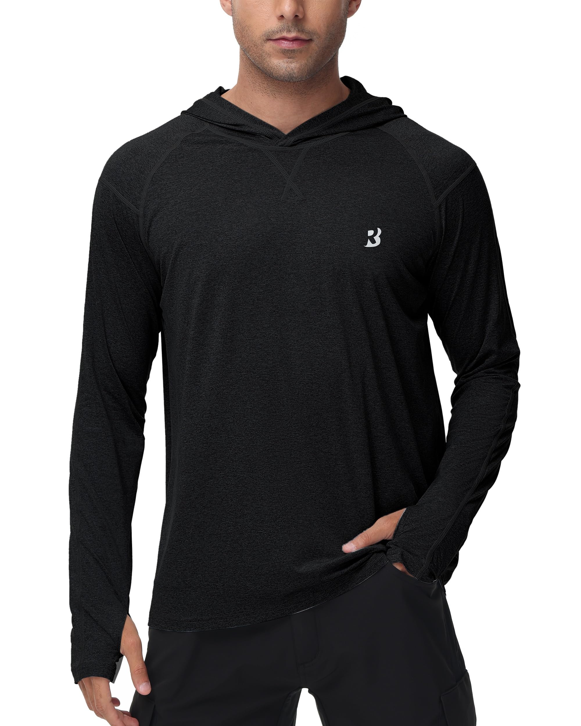 Roadbox Mens UPF 50+ Fishing Shirts, Long Sleeve UV Sun Hoodie, Hiking Running Swim Athletic Workout Shirt
