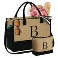 YOOLIFE Mothers Day Gifts for Women - Initial Jute Tote Bag & Makeup Bag, Birthday Gifts for Women Mom Wife Teacher Friend