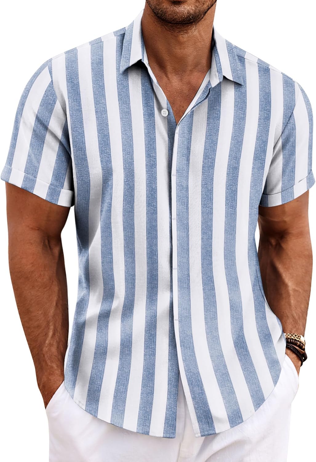COOFANDY Men's Linen Shirts Short Sleeve Casual Shirts Button Down Shirt for Men Beach Summer Wedding Shirt