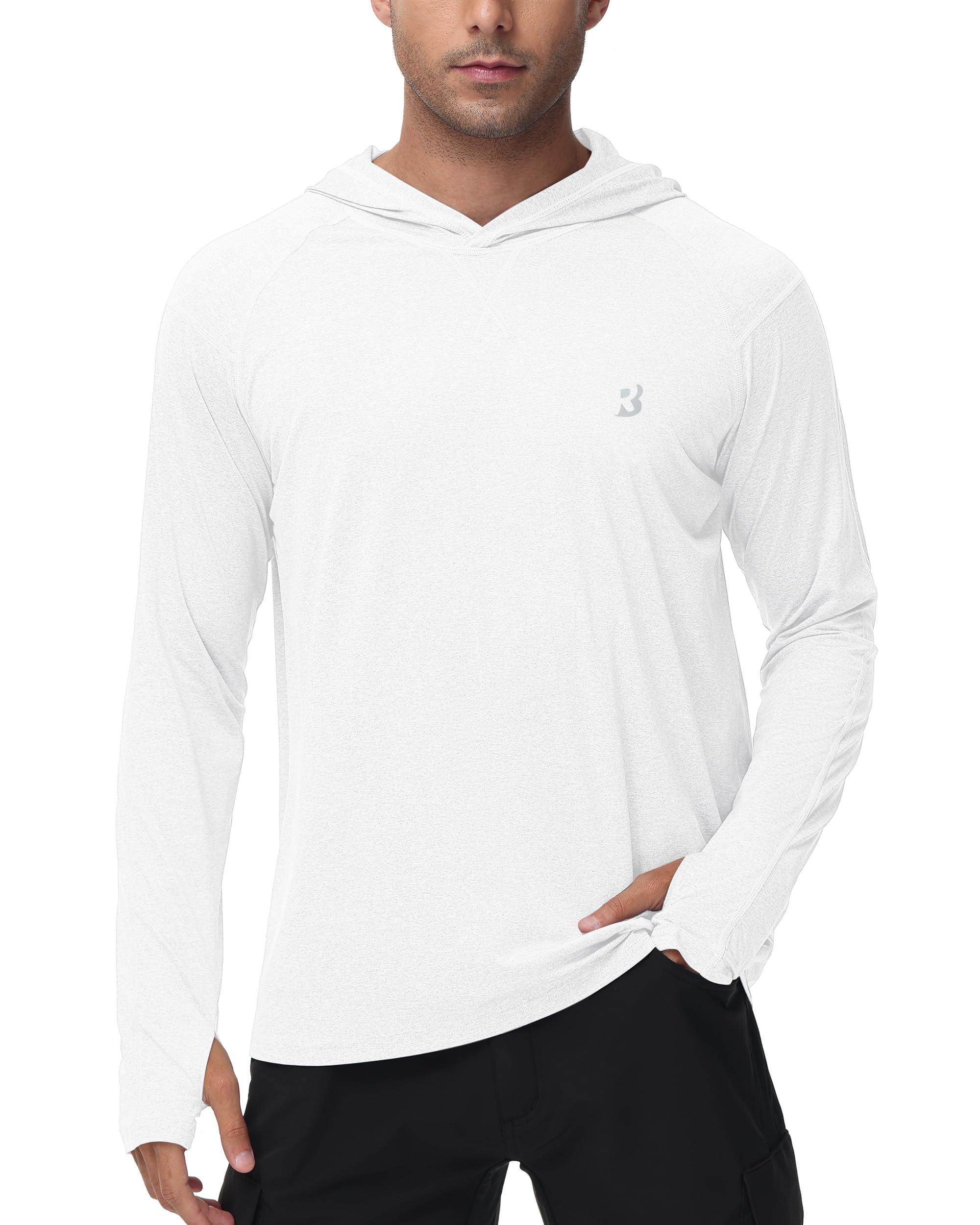 Roadbox Mens UPF 50+ Fishing Shirts, Long Sleeve UV Sun Hoodie, Hiking Running Swim Athletic Workout Shirt
