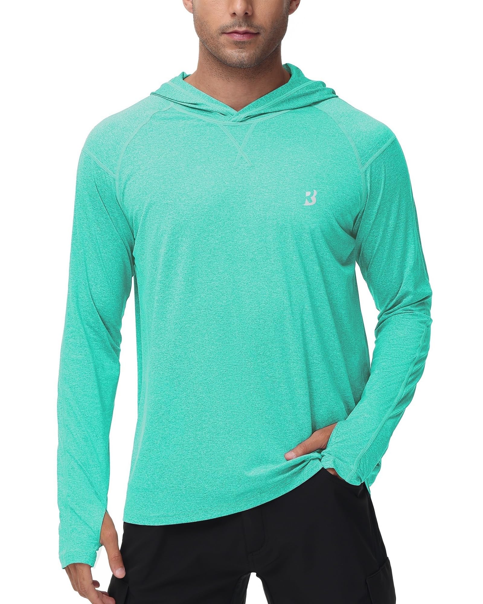 Roadbox Mens UPF 50+ Fishing Shirts, Long Sleeve UV Sun Hoodie, Hiking Running Swim Athletic Workout Shirt