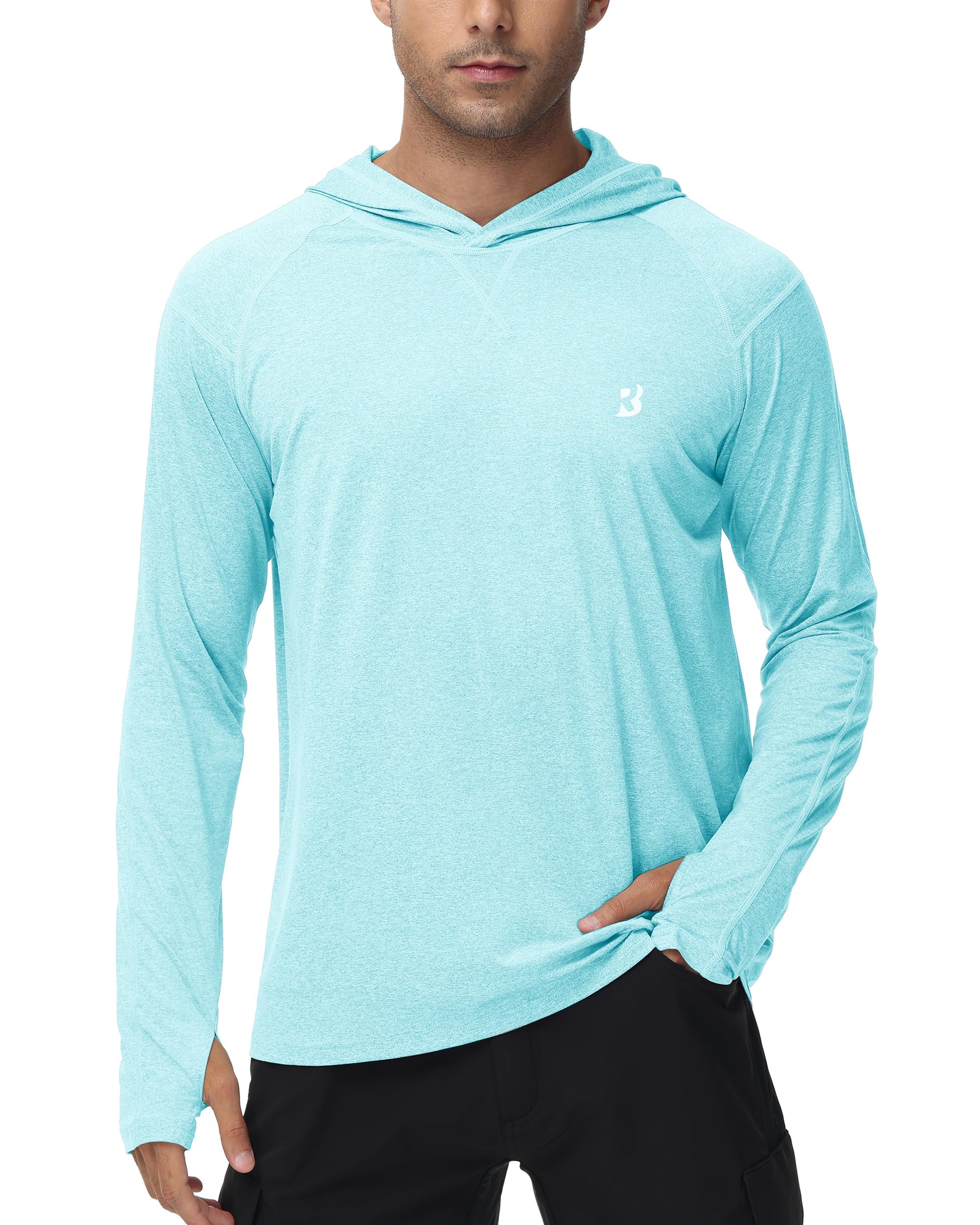 Roadbox Mens UPF 50+ Fishing Shirts, Long Sleeve UV Sun Hoodie, Hiking Running Swim Athletic Workout Shirt