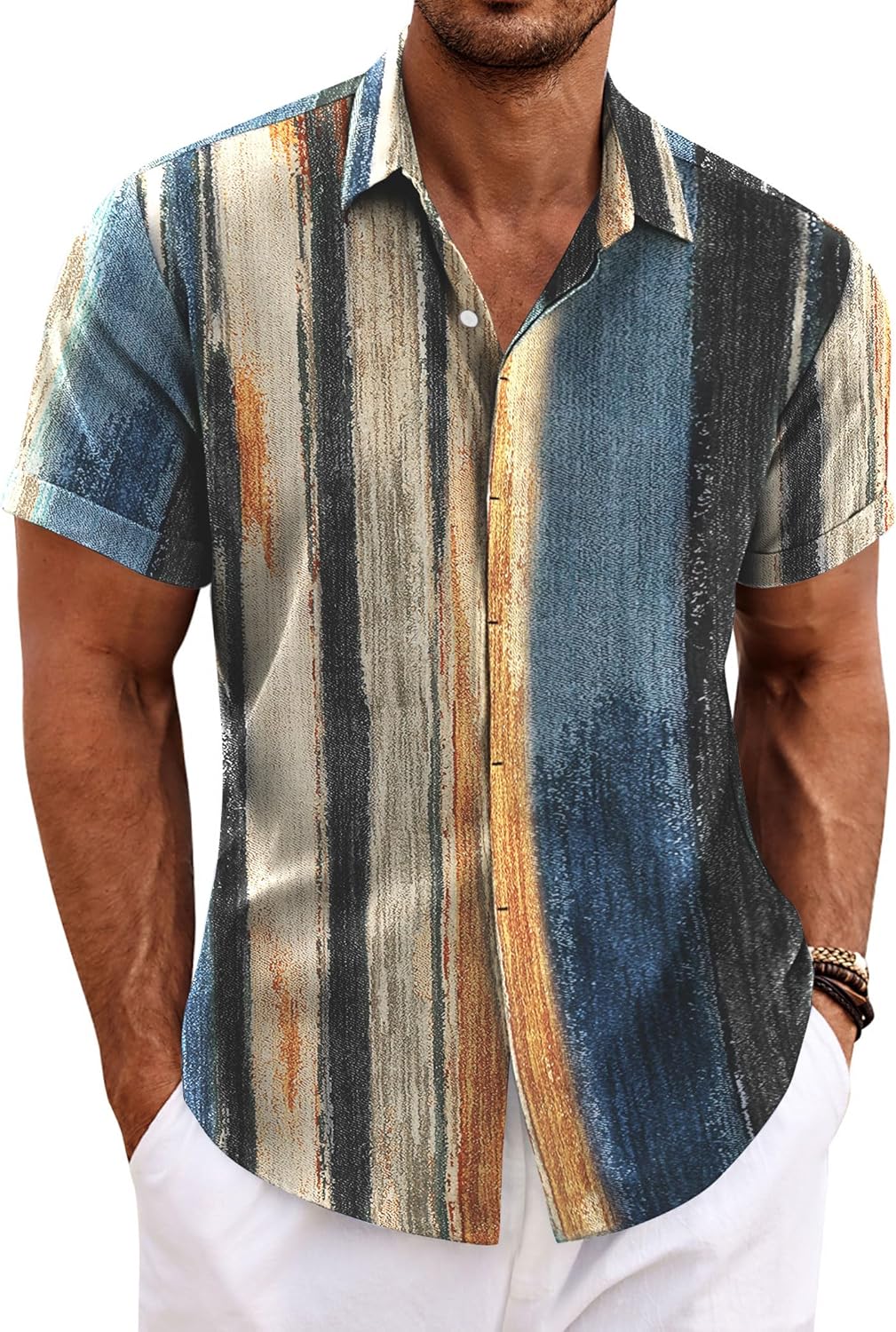 COOFANDY Men's Linen Shirts Short Sleeve Casual Shirts Button Down Shirt for Men Beach Summer Wedding Shirt