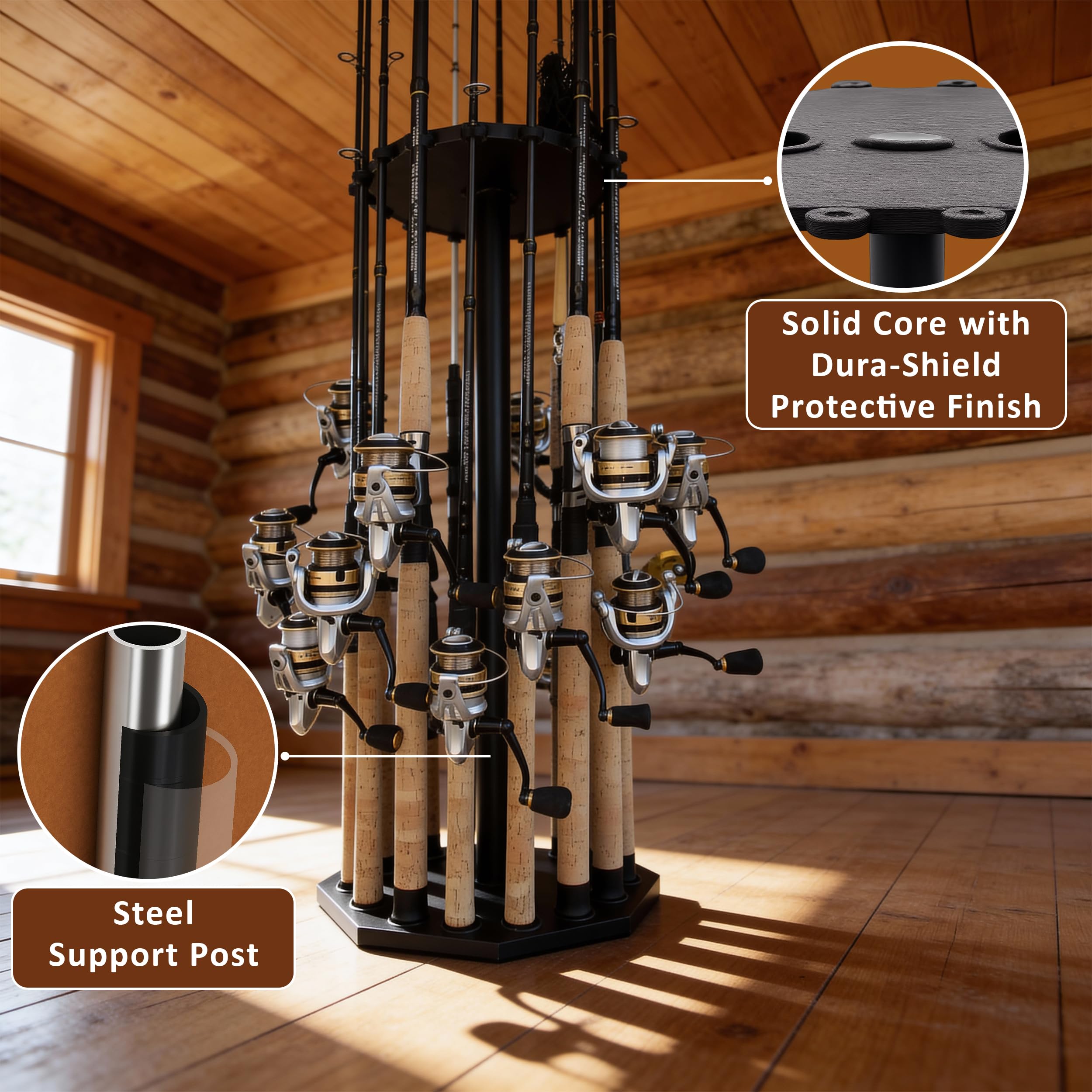 Rush Creek Creations | Rod Holder for 16 Fishing Poles, Garage Organization and Storage, for Reels, Gear, Accessories, Tackle Box