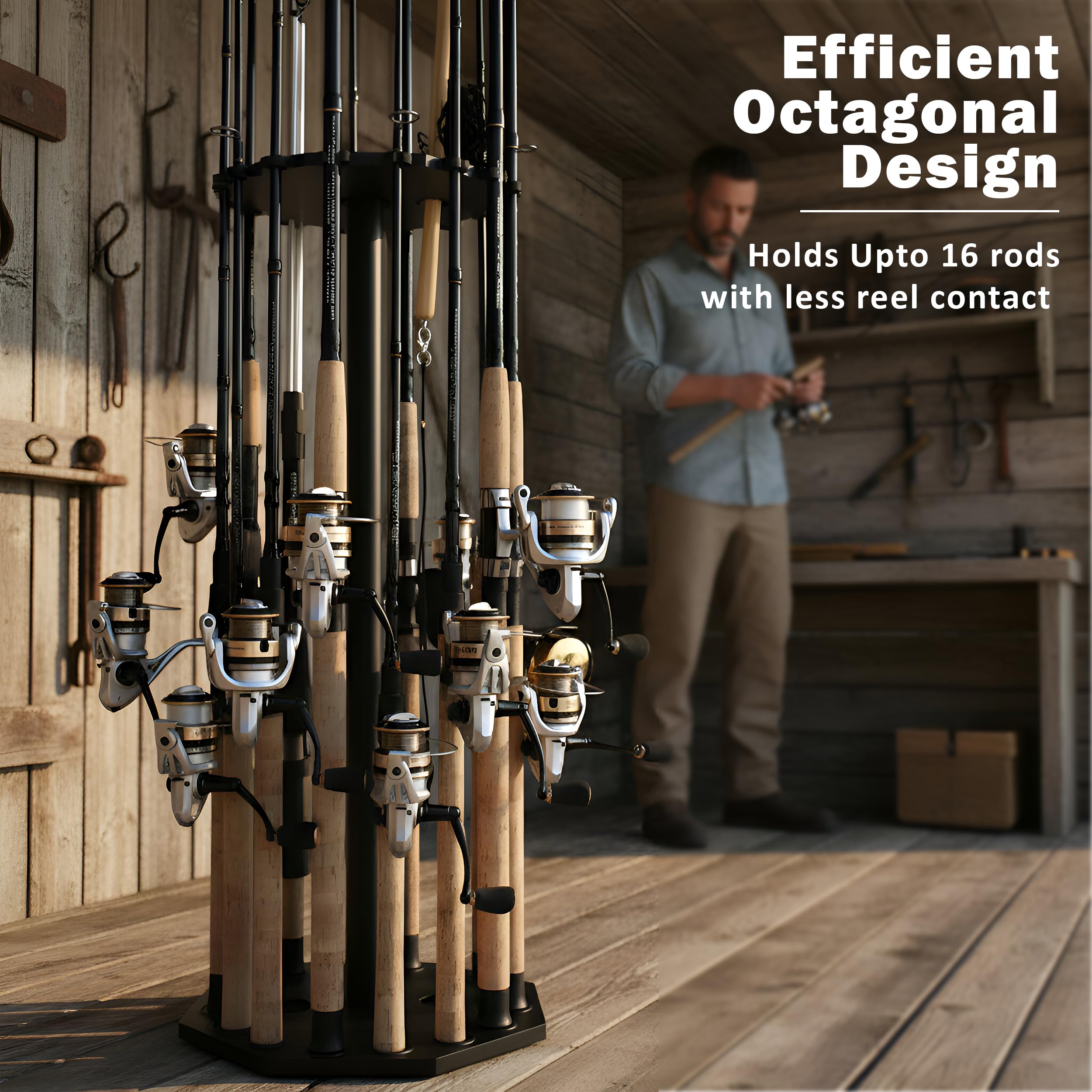 Rush Creek Creations | Rod Holder for 16 Fishing Poles, Garage Organization and Storage, for Reels, Gear, Accessories, Tackle Box