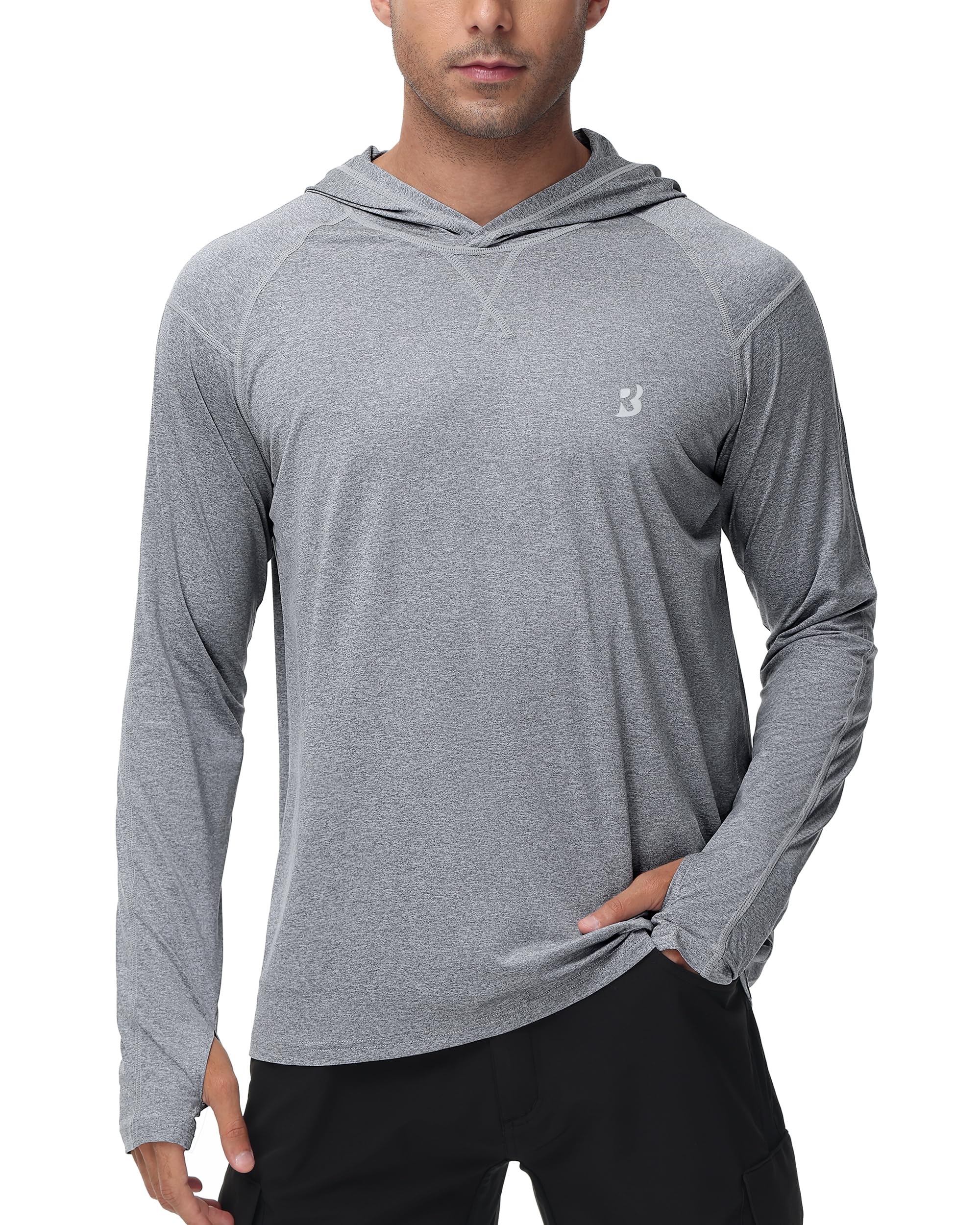 Roadbox Mens UPF 50+ Fishing Shirts, Long Sleeve UV Sun Hoodie, Hiking Running Swim Athletic Workout Shirt