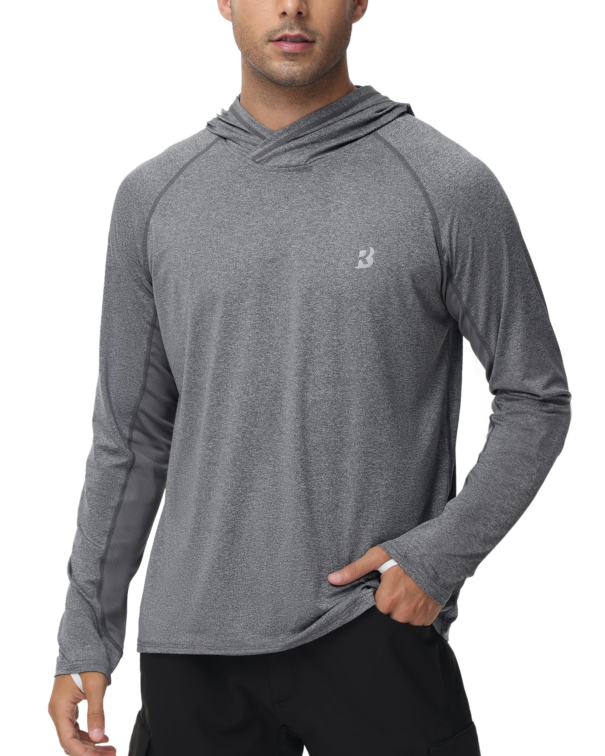 Roadbox Mens UPF 50+ Fishing Shirts, Long Sleeve UV Sun Hoodie, Hiking Running Swim Athletic Workout Shirt