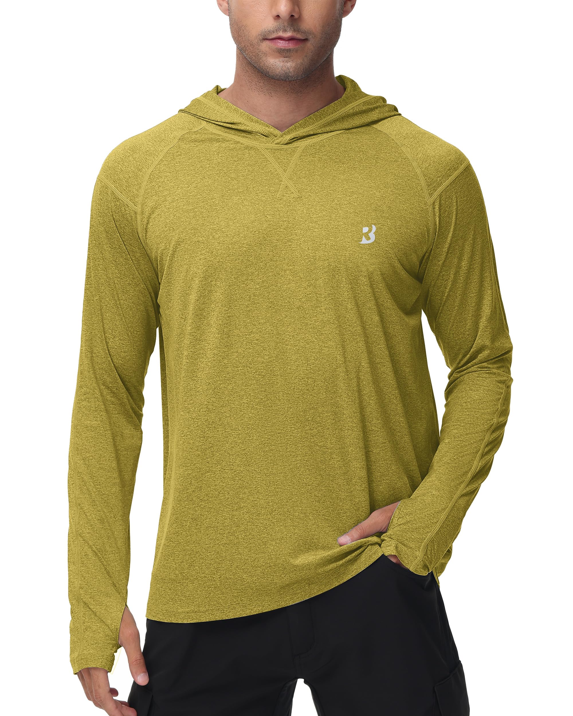 Roadbox Mens UPF 50+ Fishing Shirts, Long Sleeve UV Sun Hoodie, Hiking Running Swim Athletic Workout Shirt