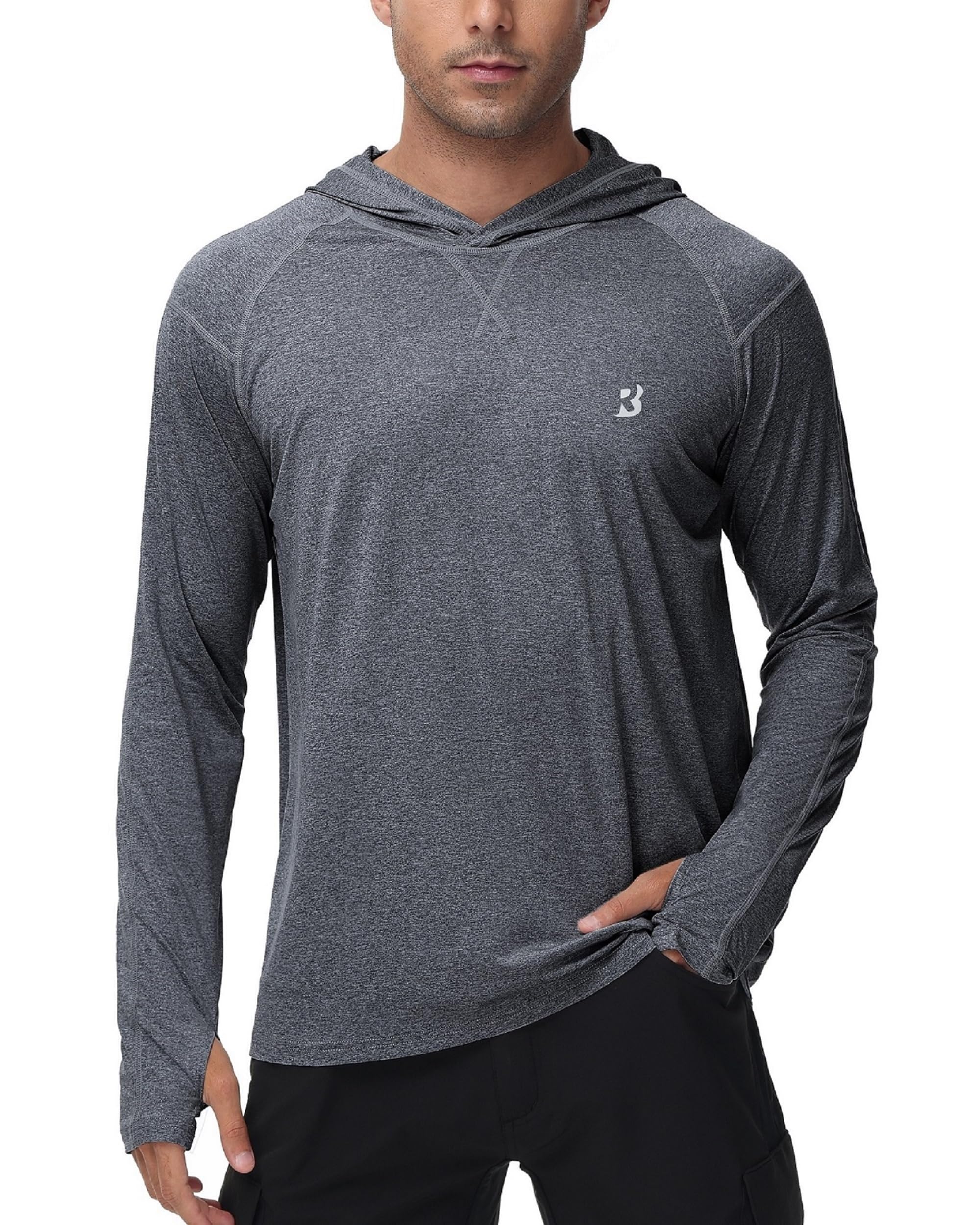Roadbox Mens UPF 50+ Fishing Shirts, Long Sleeve UV Sun Hoodie, Hiking Running Swim Athletic Workout Shirt