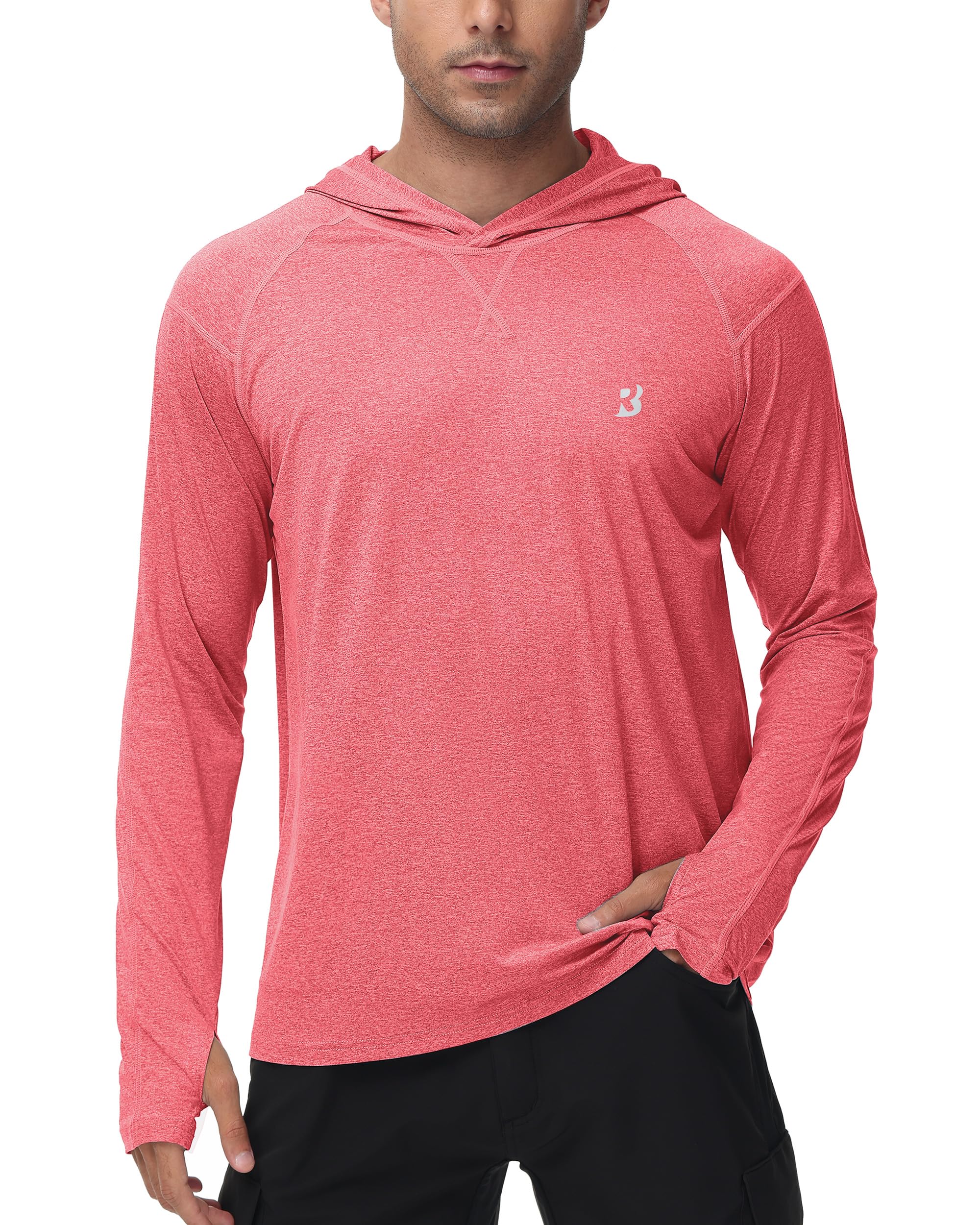 Roadbox Mens UPF 50+ Fishing Shirts, Long Sleeve UV Sun Hoodie, Hiking Running Swim Athletic Workout Shirt
