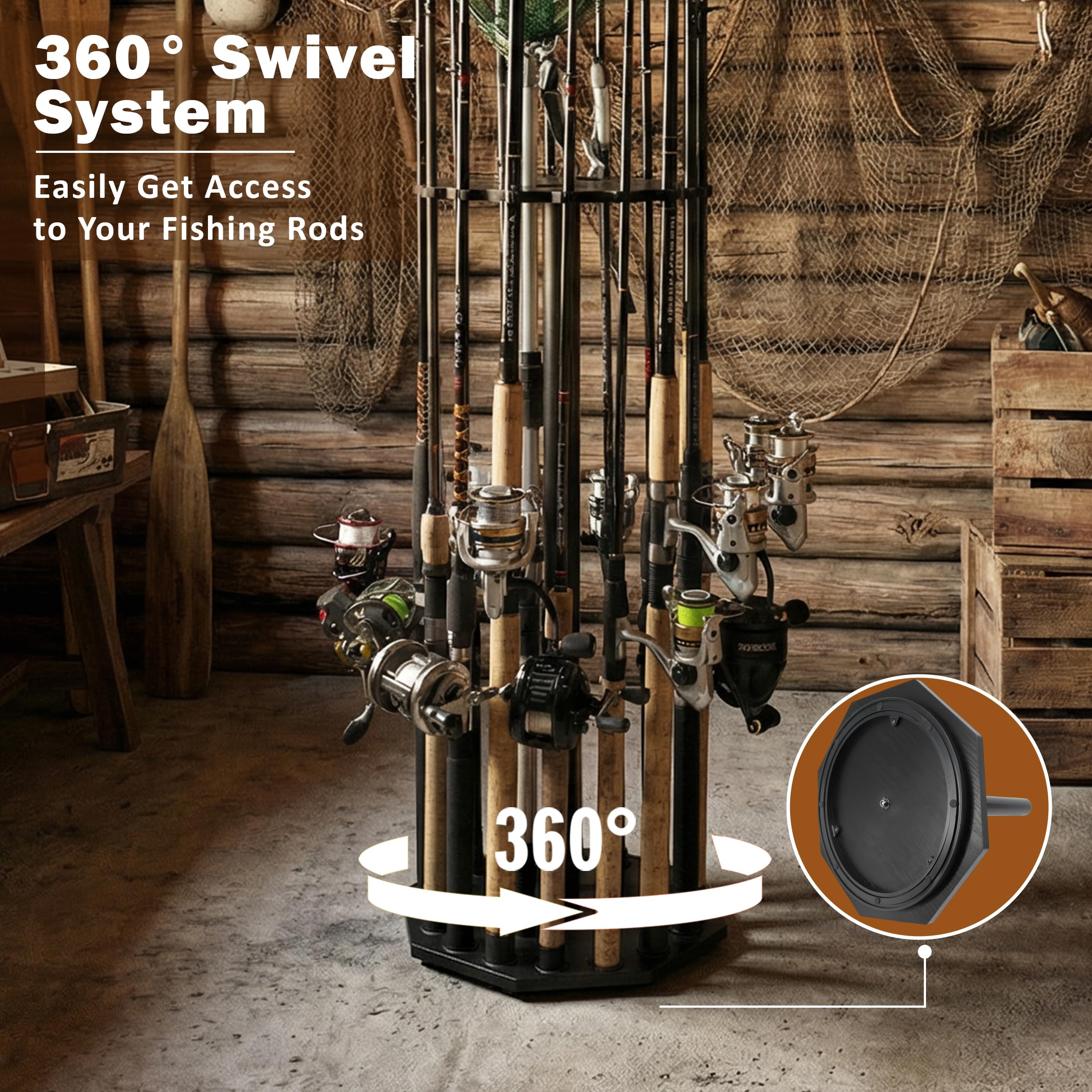 Rush Creek Creations | Rod Holder for 16 Fishing Poles, Garage Organization and Storage, for Reels, Gear, Accessories, Tackle Box