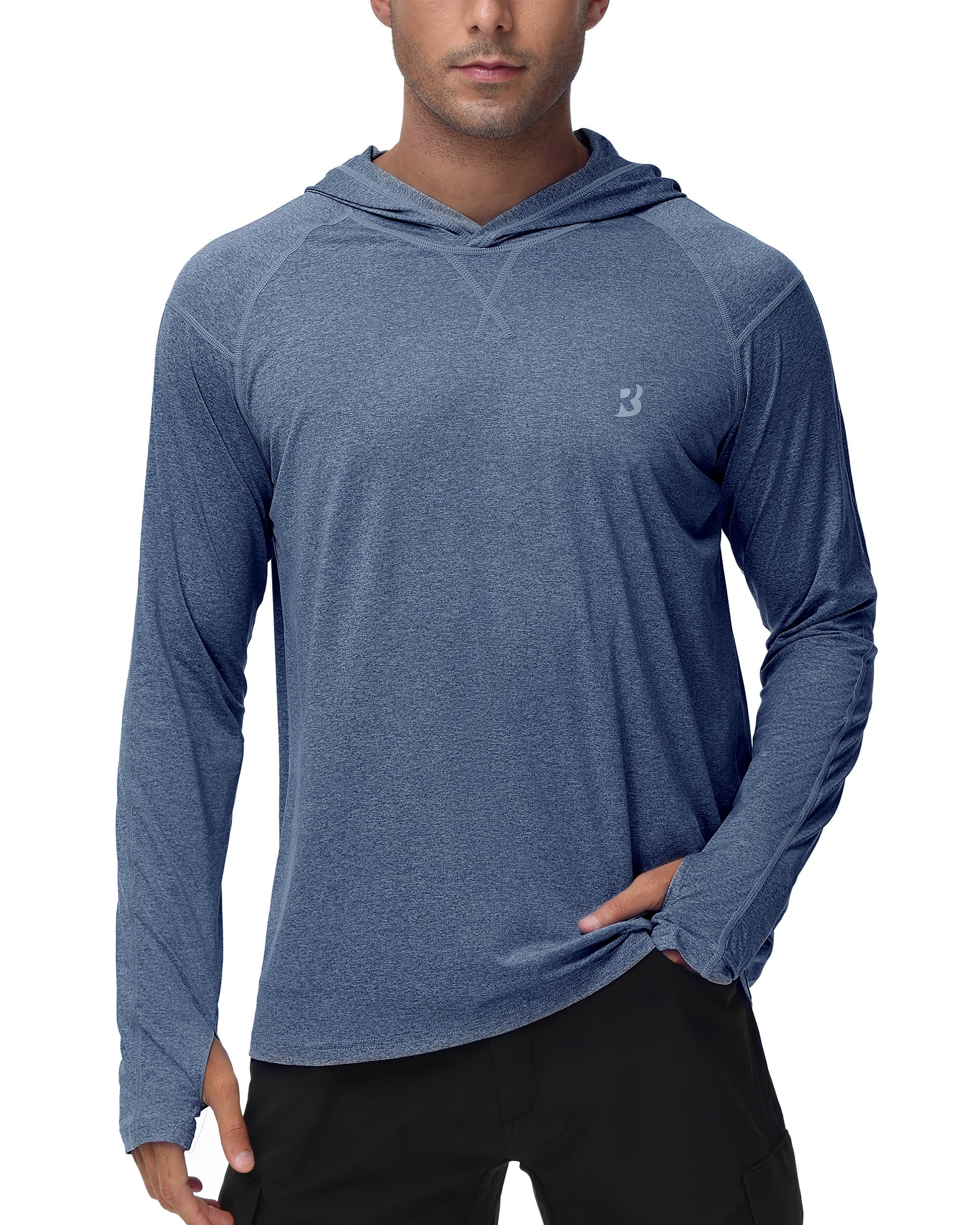 Roadbox Mens UPF 50+ Fishing Shirts, Long Sleeve UV Sun Hoodie, Hiking Running Swim Athletic Workout Shirt