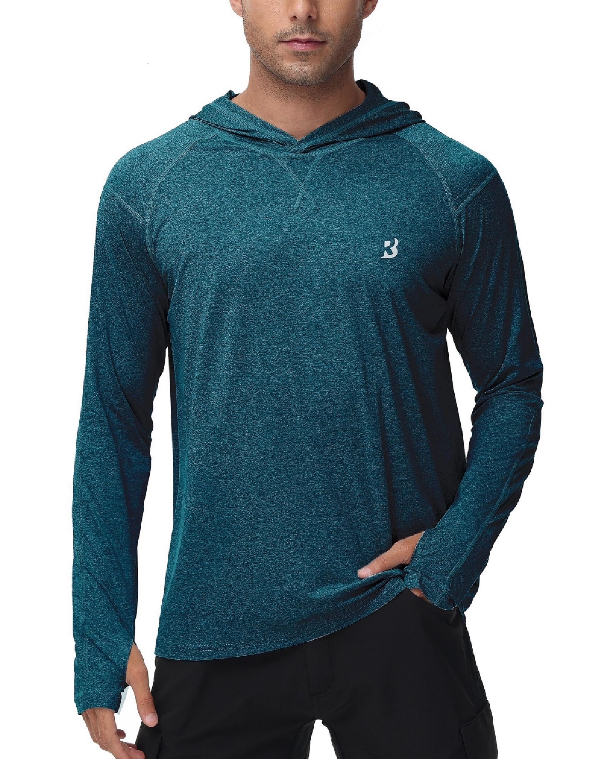 Roadbox Mens UPF 50+ Fishing Shirts, Long Sleeve UV Sun Hoodie, Hiking Running Swim Athletic Workout Shirt